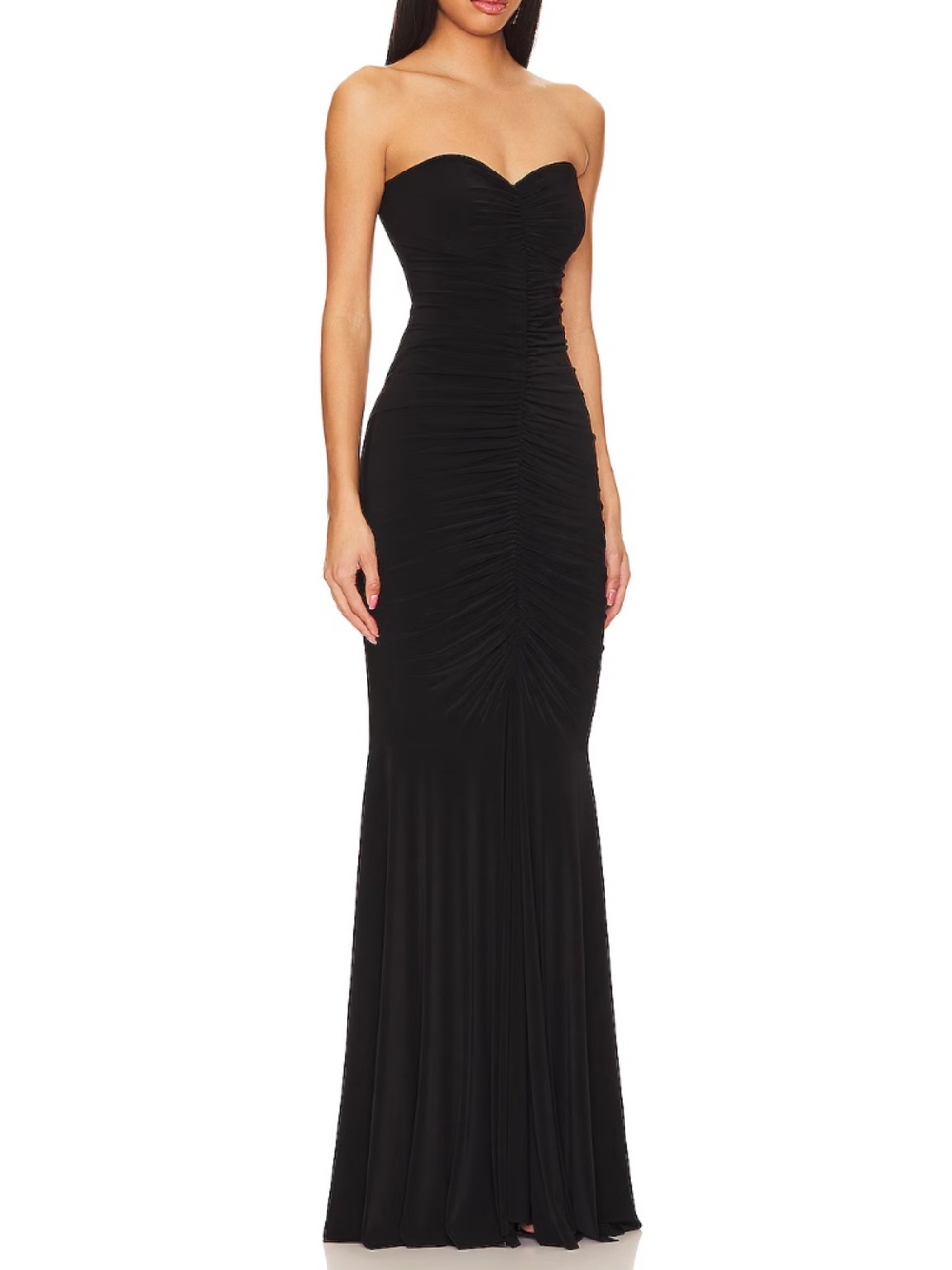 NWT Norma Kamali Espresso Strapless Shirred Fishtail Gown M